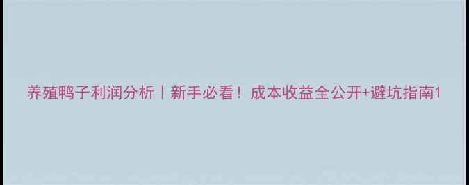 图片 养殖鸭子利润分析｜新手必看！成本收益全公开+避坑指南1